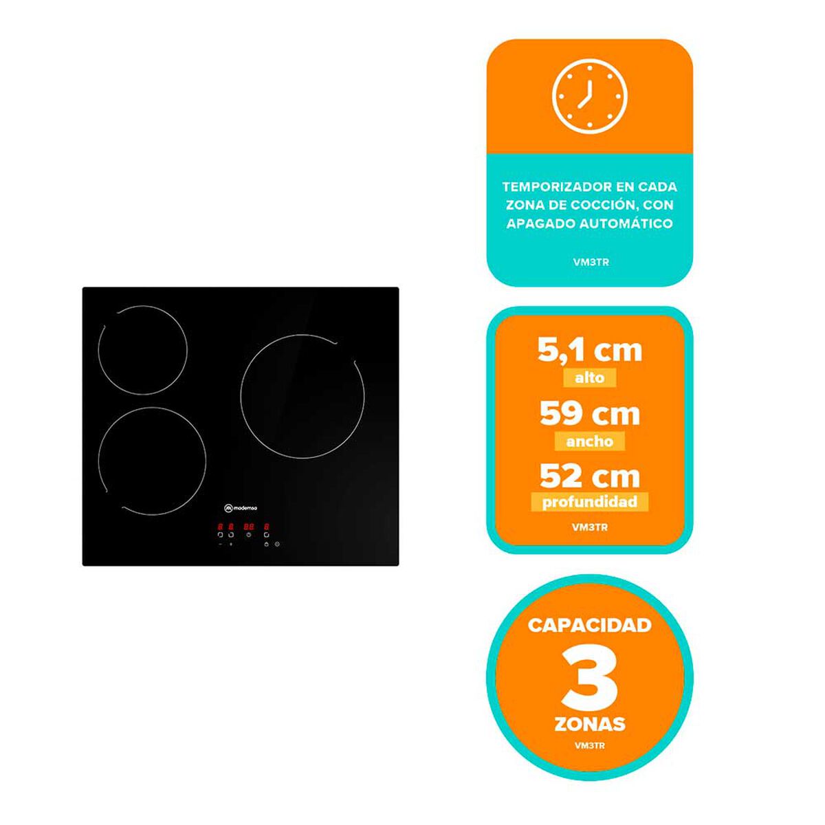 Encimera  Mademsa VM3TR 5300W Negro