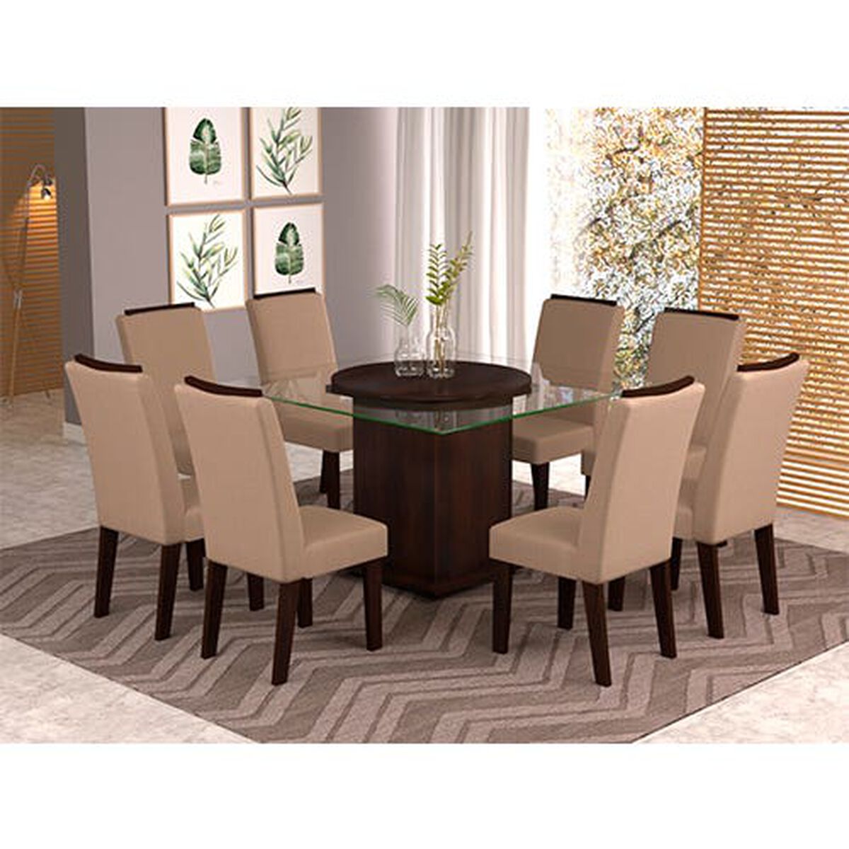 Juego de Comedor Altavisión Jana 8 Sillas Nogal Canela