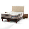 Cama Europea Flex Base Dividida 2 Plazas M&aacute;ximo Cobre  + Respaldo Tubular Beige + 2 Veladores Atenas