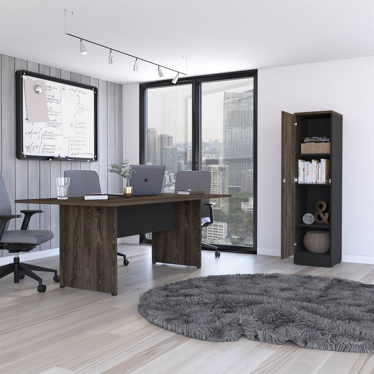 Combo Oficina Mesa Reuni&oacute;n + Biblioteca 1 Puerta Negro TuHome Home Office
