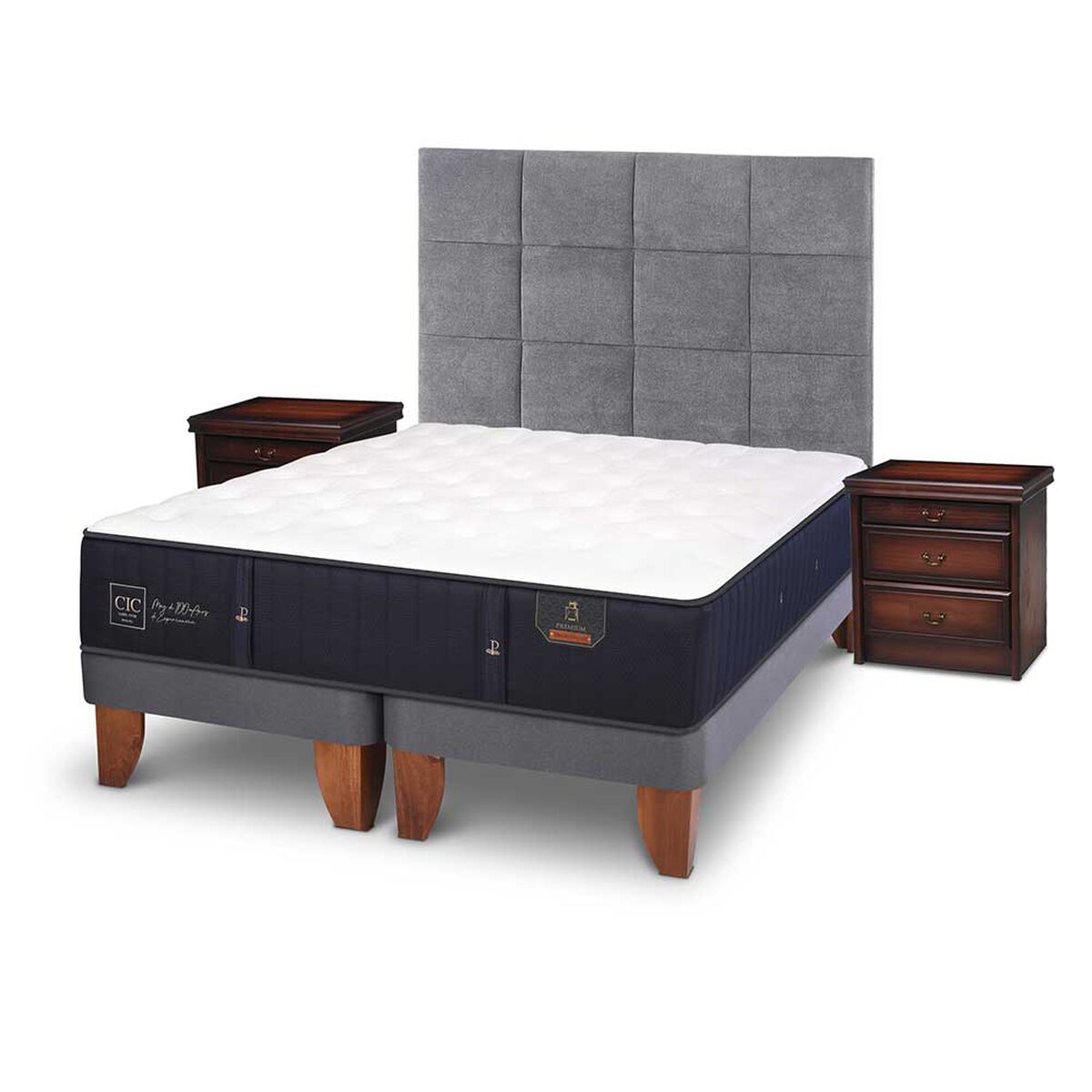 Cama Europea CIC Base Dividida Súper King Premium + Respaldo + Veladores