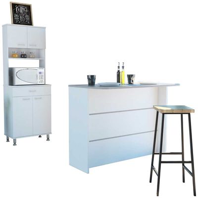 Imagen 2 del producto Combo Mueble Microondas + Barra de Cocina TuHome Kitchen Blanco