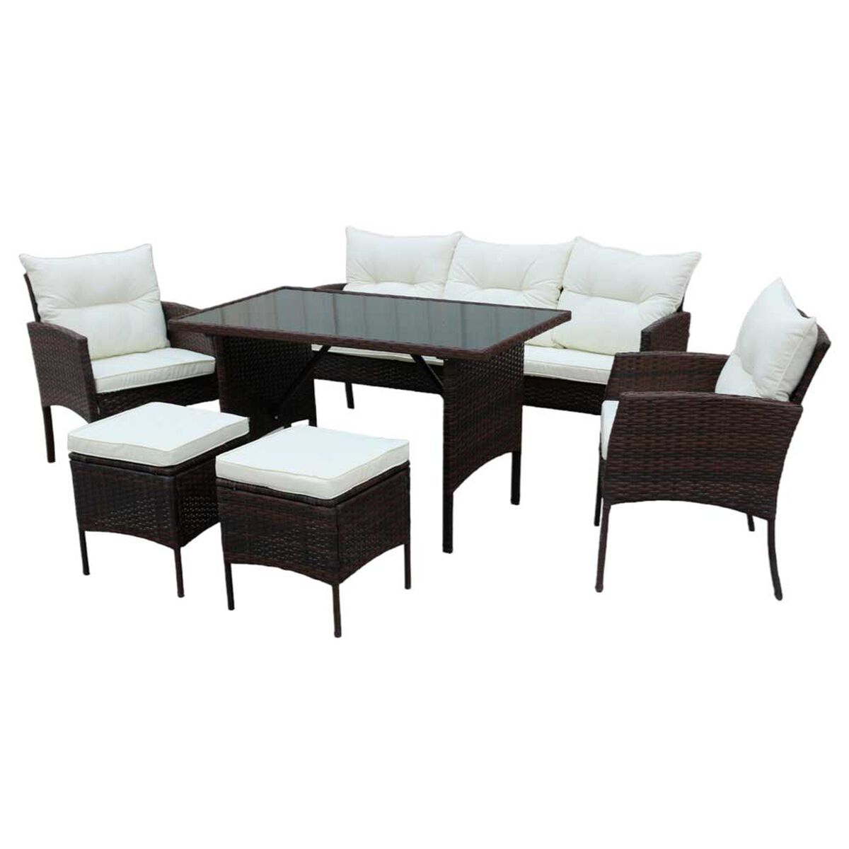Juego de Living para Terraza Casanova Ikat Sofá 3 Cuerpos + Dos Sillones 1 Cuerpo + Dos Pouf + Mesa Café