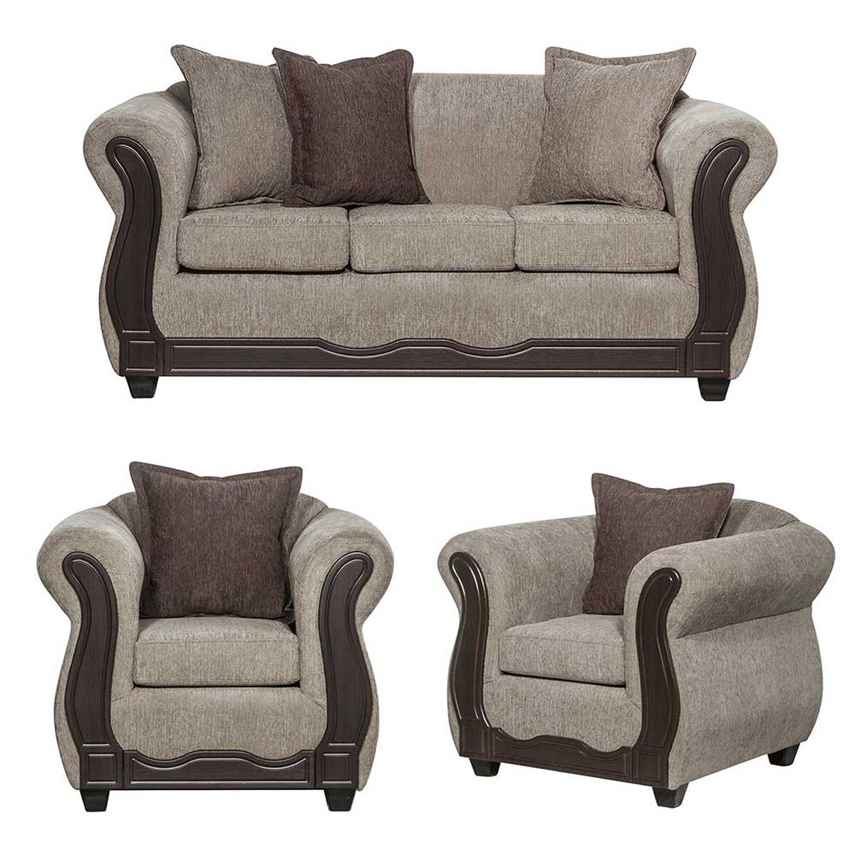 Juego de Living Black Factory Barcelona Sofá 3 Cuerpos + Dos Sillones 1 Cuerpo Beige