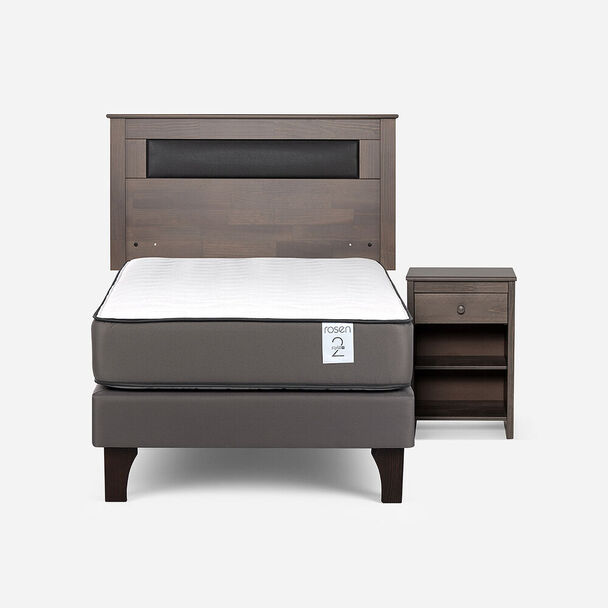 Cama Europea Rosen 1,5 Plazas New Style 2 Plus + Respaldo + Velador Ferrara