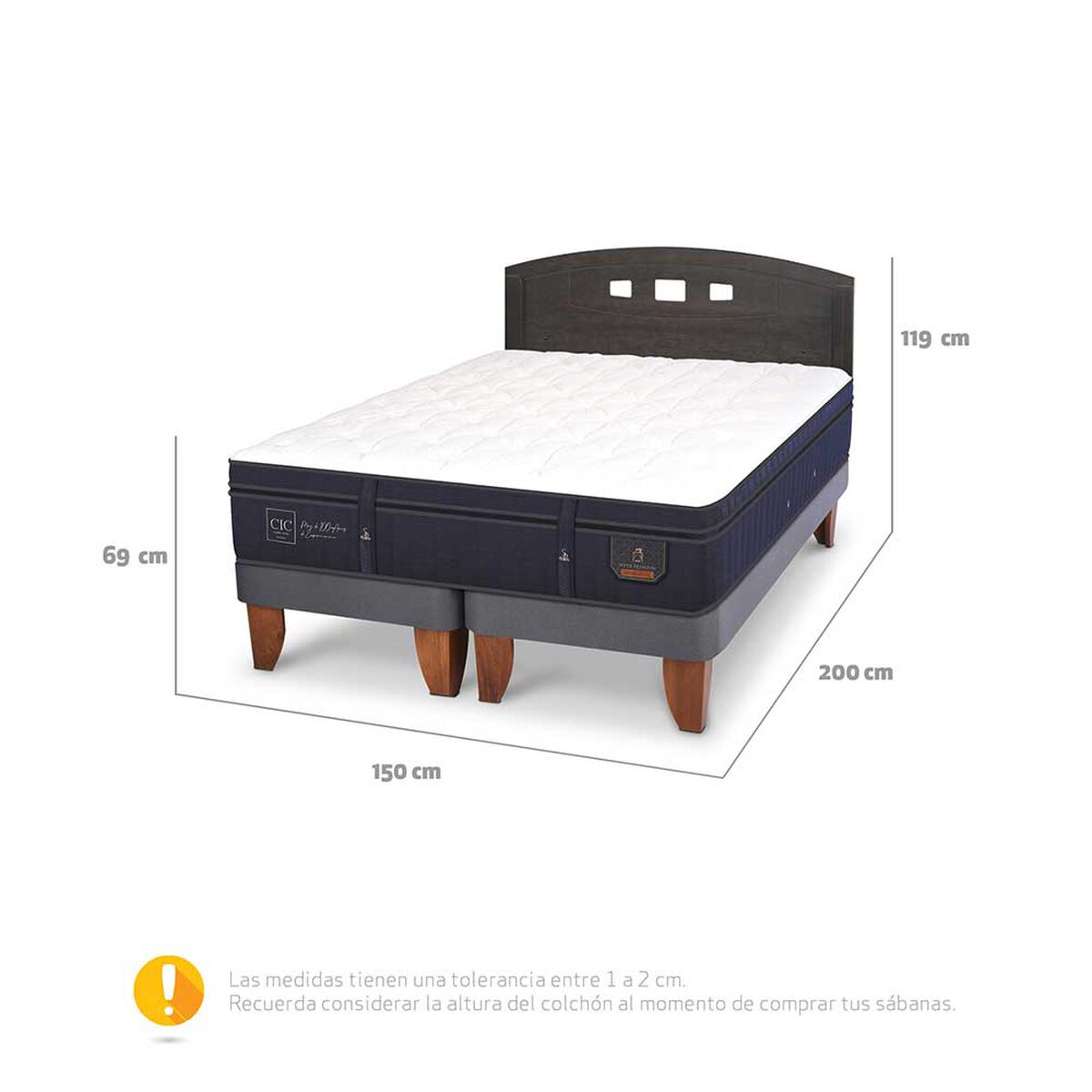 Cama Europea CIC Base Dividida 2 Plazas Súper Premium + Respaldo Gales