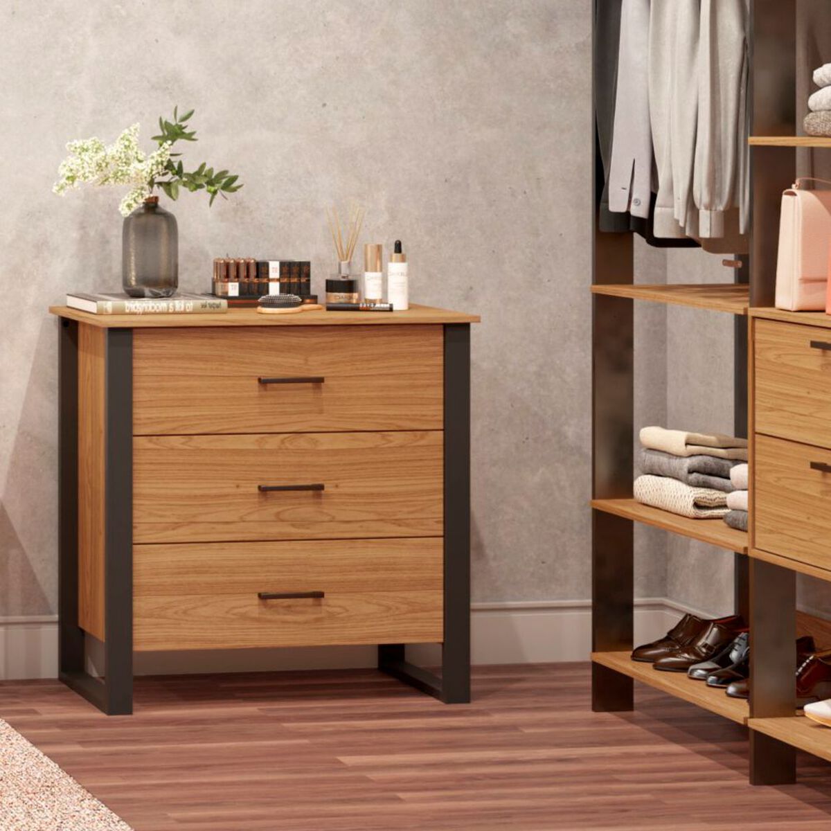 Cómoda Roca Pernambuco 3 Cajones Canela Blanco