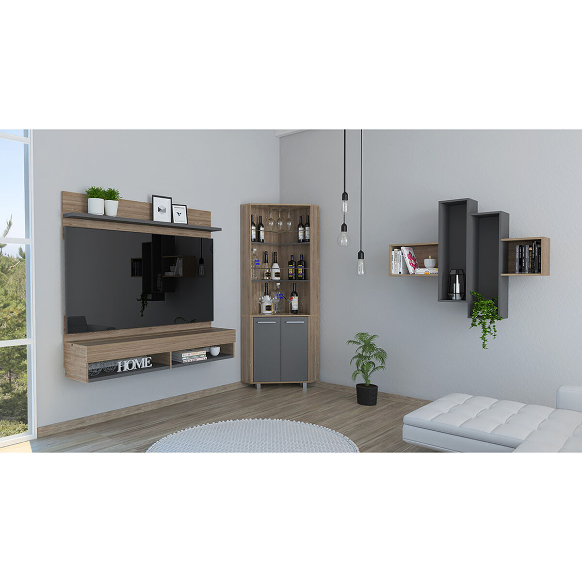 Panel de TV Hasta 60" + Bar Alto + Repisa 2A TuHome The Wall
