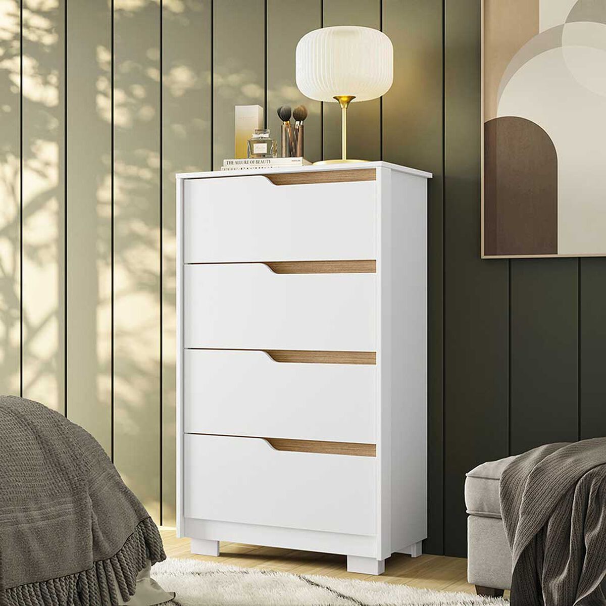 Cómoda Vekkahome Sole 4 Cajones Blanco Café