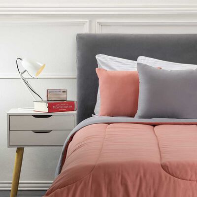 Set Plumón Bicolor + 2 Cojines Casanova 1,5 Plazas Liso Coral Gris