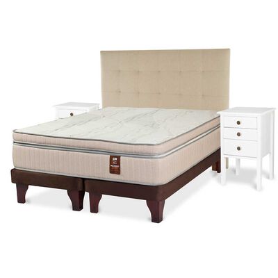 Cama Europea Flex Base Dividida King Máximo Cobre + Respaldo Design Crudo + 2 Veladores Roma