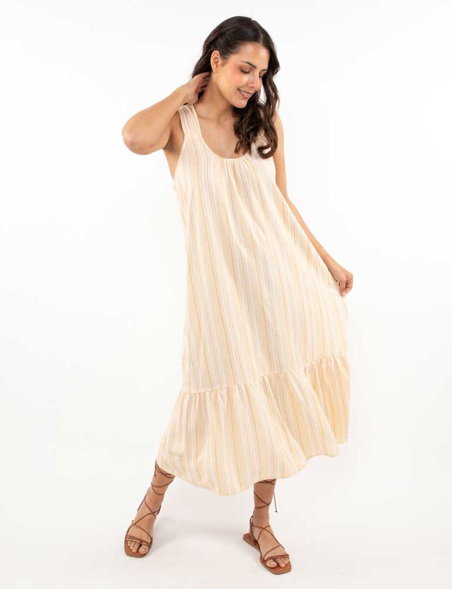 Vestido Lino Maxi Sin Mangas Mujer Alma