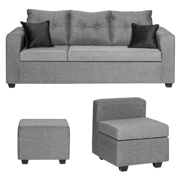 Juego de Living Diseño A&M Home Antonella Sofá 3 Cuerpos + Butaca 1 Cuerpo + Pouf 1 Cuerpo  Gris