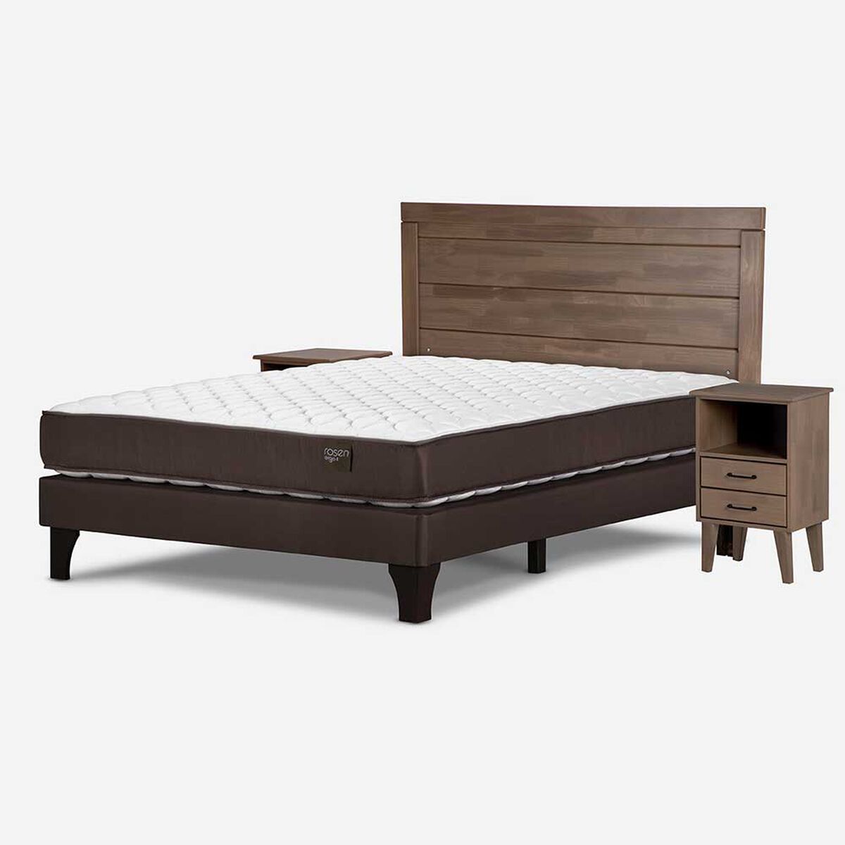 Cama Europea Rosen 2 Plazas Ergo T + Respaldo + 2 Veladores