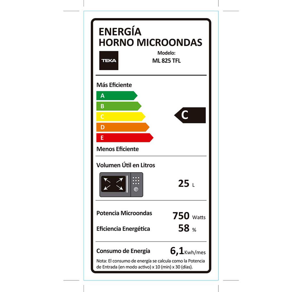 Microondas Empotrable Teka ML 825 TFL  25 lts.