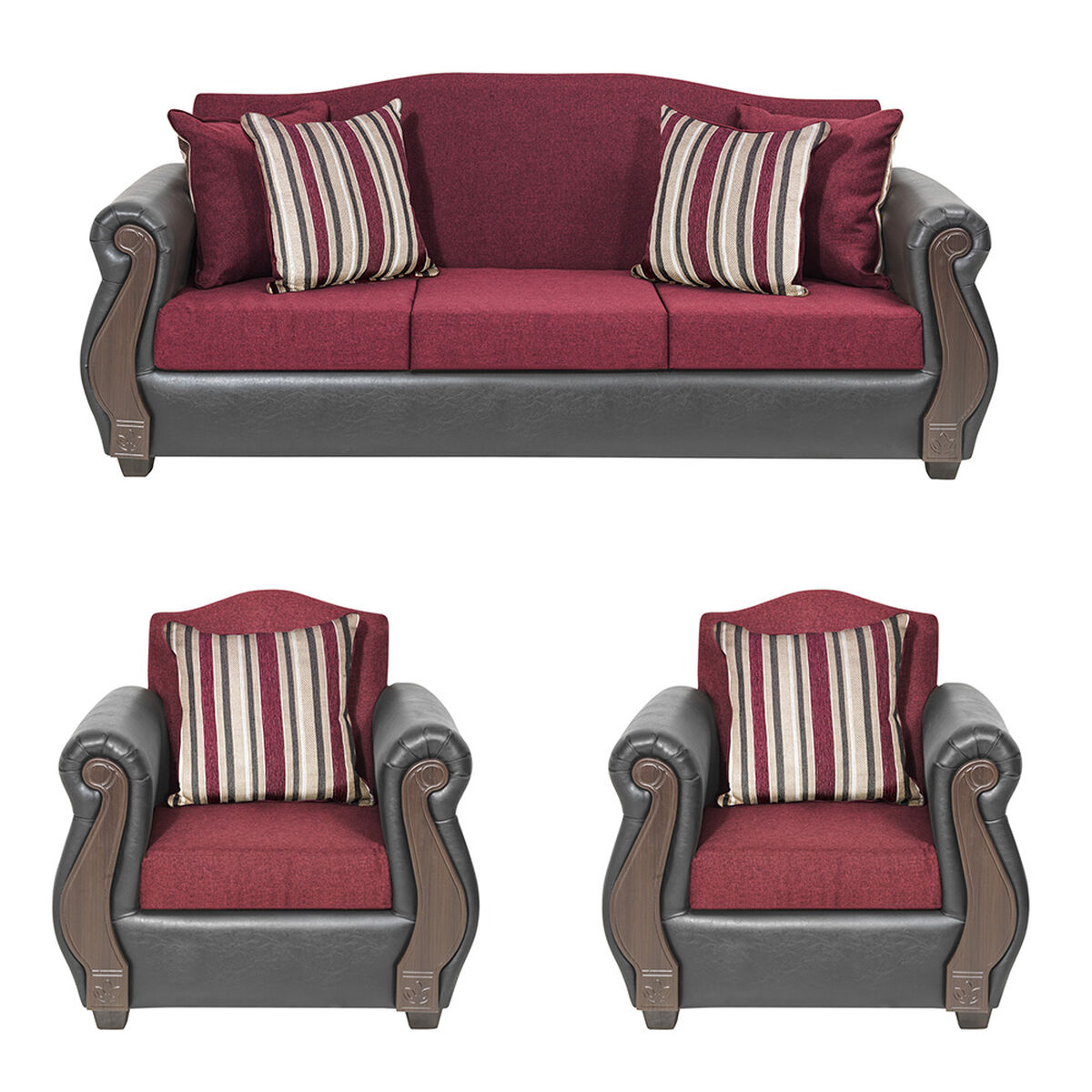 Juego de Living Innovamuebles New Bugambilia Sofá 3 Cuerpos + Dos Sillones 1 Cuerpo Burdeo