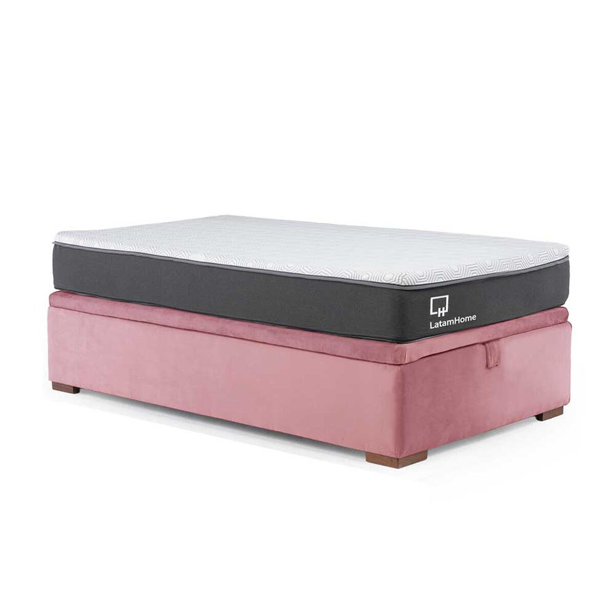 Cama Boxet Latam Home 1.5 Plazas + Colch&oacute;n Resortes Zen Pro Funda Lavable Palo Rosa