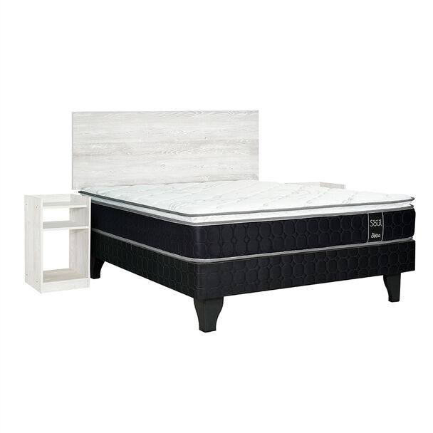 Cama Europea Celta 2 Plazas Black Soul + Respaldo + 2 Veladores Alba White