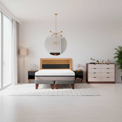 Combo Cama Europea CIC Base Dividida 2 Plazas Balance + Respaldo 2 Plazas + 2 Veladores Casanova + C&oacute;moda Casanova Pisa 6 Cajones