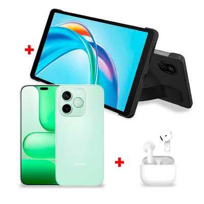 Combo Celular Honor H600E 5G 512 GB 6,6" Sprout Green + Tablet Honor Pad X7 5504AEHH Snapdragon &reg; 685 4 GB RAM 128 GB 8,7" Gris + Aud&iacute;fonos On Ear Honor X7e Active Blanco