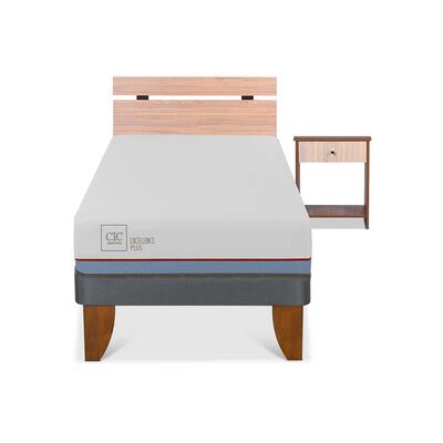 Imagen 1 del producto Cama Europea CIC 1 Plaza Excellence Plus + Respaldo + 1 Velador Olmo