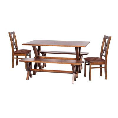 Juego de Comedor Latam Home Sevilla Segovia 2 Sillas + 2 Bancas Cuero Kentucky Café Moro