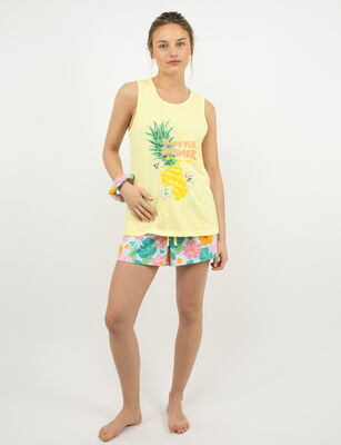 Imagen 2 del producto Conjunto Pijama sin Mangas Mujer Icono Amarillo, Coral, Gris, Rosado