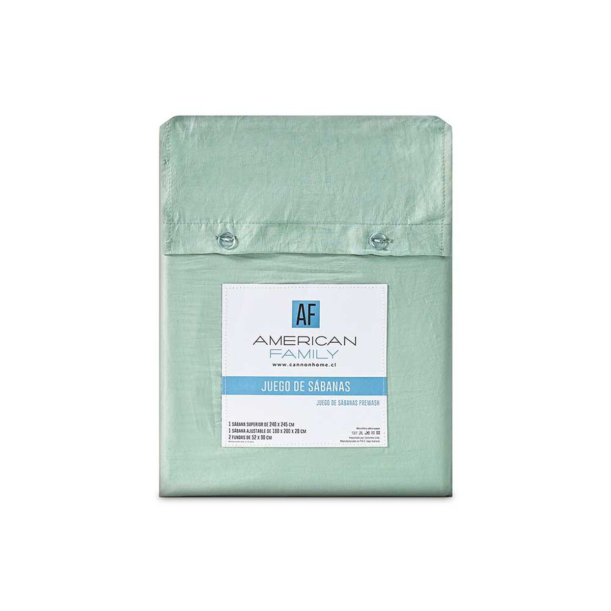 Juego de S&aacute;banas American Family 1.5 Plazas Liso Prewash Menta