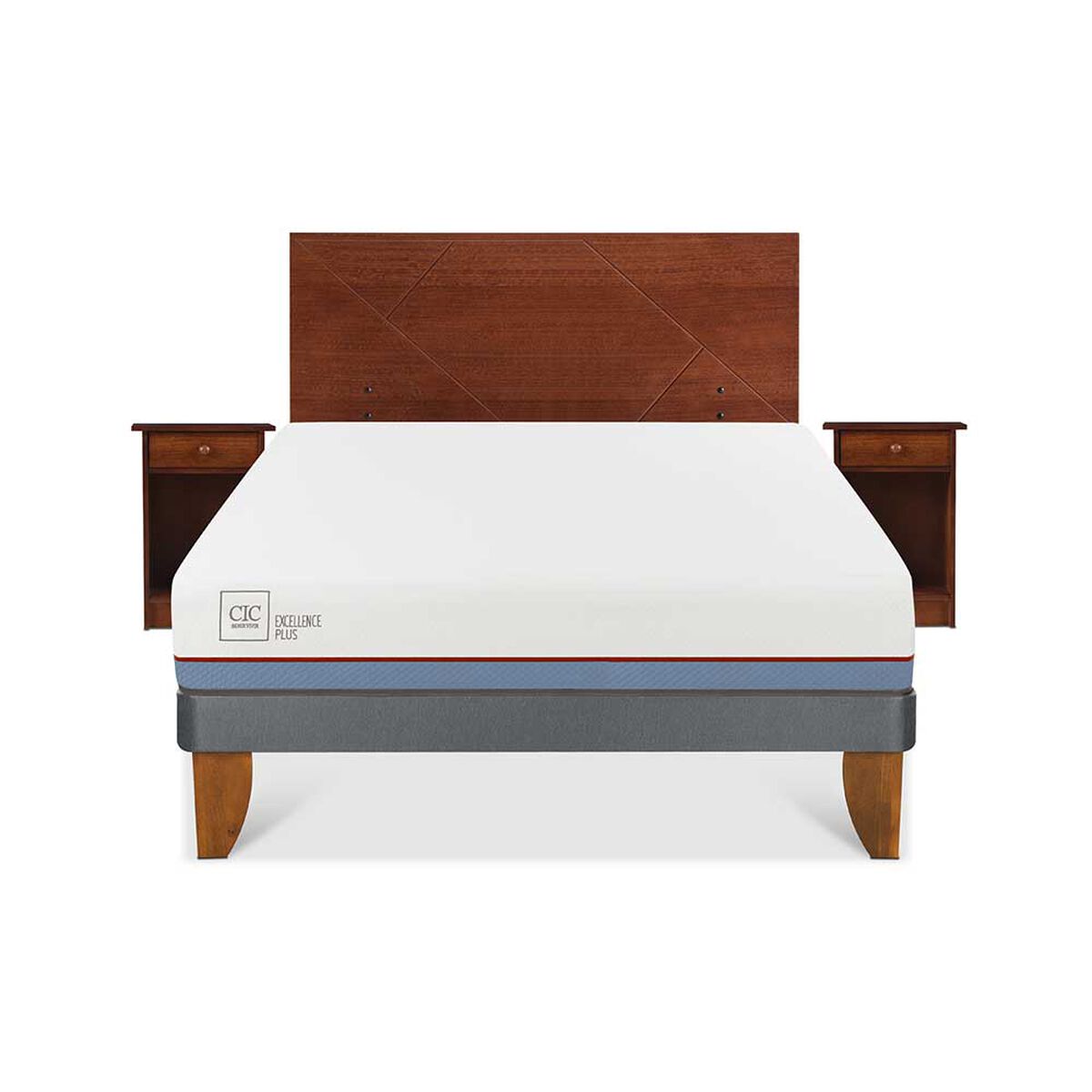 Cama Europea CIC 2 Plazas Excellence Plus + Respaldo + 2 Veladores New Villarrica