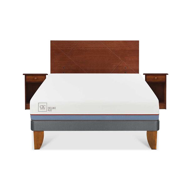 Cama Europea CIC 2 Plazas Excellence Plus + Respaldo + 2 Veladores New Villarrica