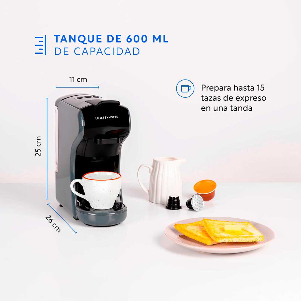 Cafetera EasyWays Milano Coffee 3 en 1 Gris