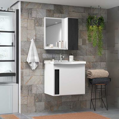 Imagen 2 del producto Combo Baño Vanitorio + Espejo Home Mobili Parati Blanco Gris