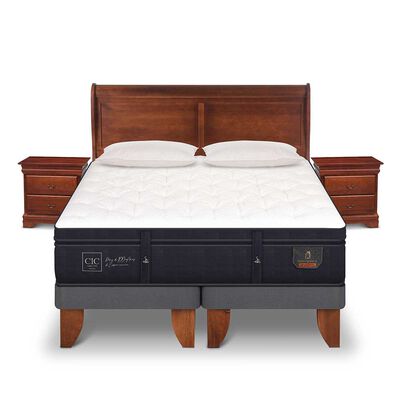 Cama Europea CIC 2 Plazas Súper Premium + Respaldo + Veladores + Almohadas Ganso