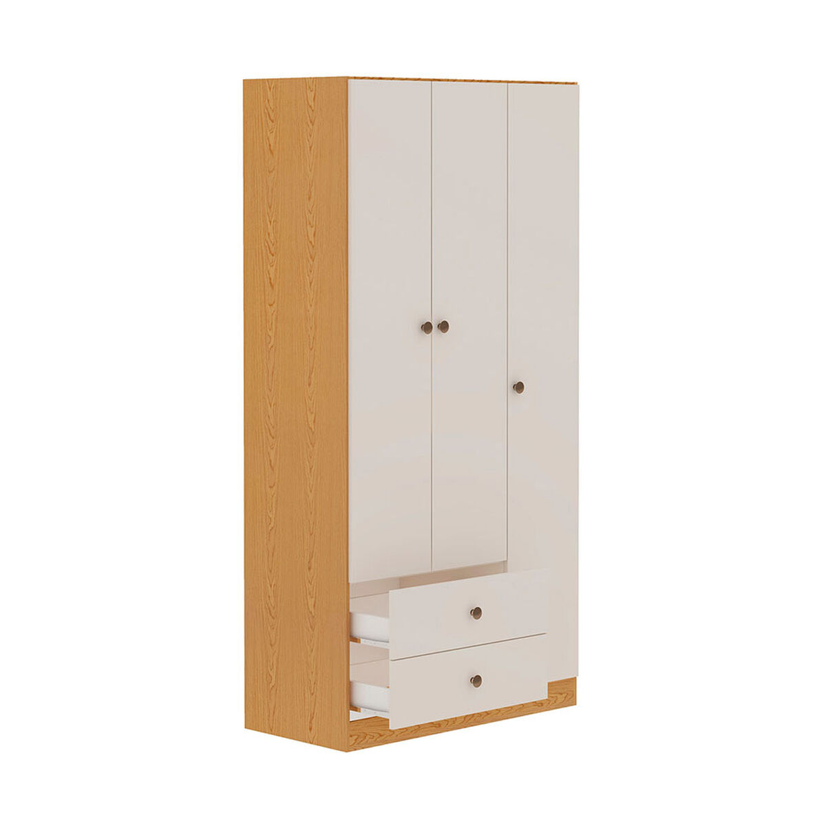 Combo Closet 3 Puertas 2 Cajones + C&oacute;moda 3 Cajones + Velador 2 Cajones Vekkahome Beige Caf&eacute;