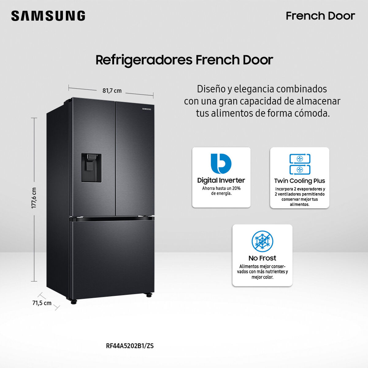 Refrigerador No Frost Samsung RF44A5202B1/ZS 425 lts.