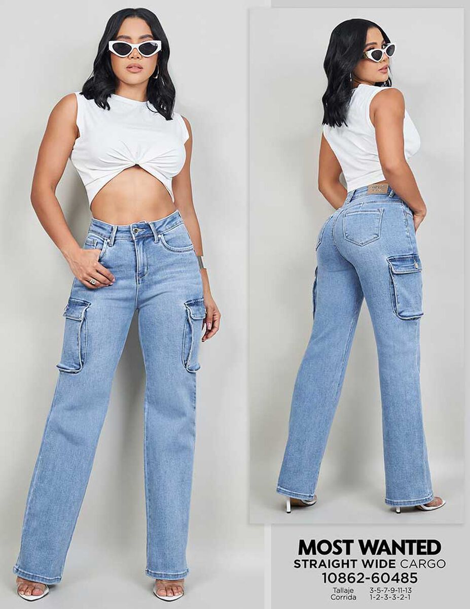 Jeans Straight Wide Cargo Mujer Most Wanted