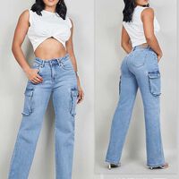 Jeans Straight Wide Cargo Mujer Most Wanted Celeste