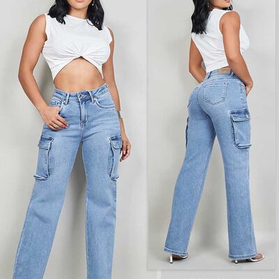 Jeans Straight Wide Cargo Mujer Most Wanted