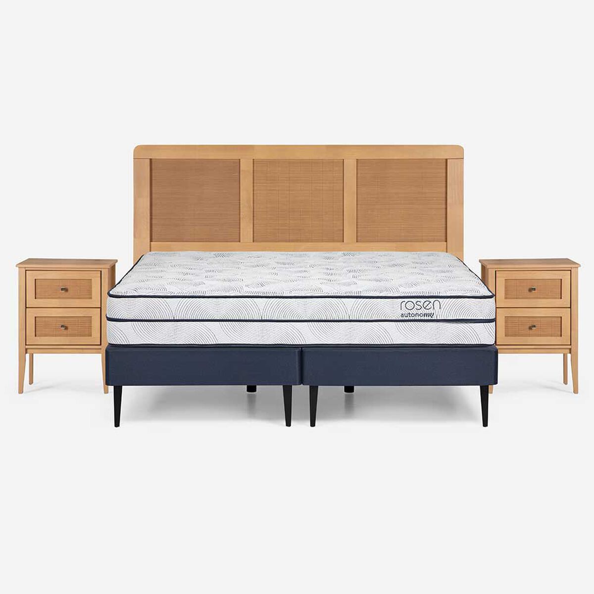 Cama Europea Rosen Base Dividida 2 Plazas Autonomy + Respaldo + 2 Veladores Charles