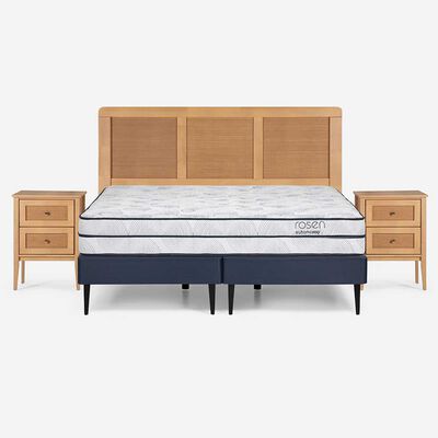 Cama Europea Rosen Base Dividida 2 Plazas Autonomy + Respaldo + 2 Veladores Charles
