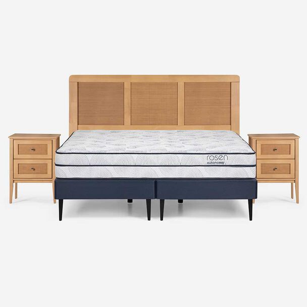 Cama Europea Rosen Base Dividida 2 Plazas Autonomy + Respaldo + 2 Veladores Charles