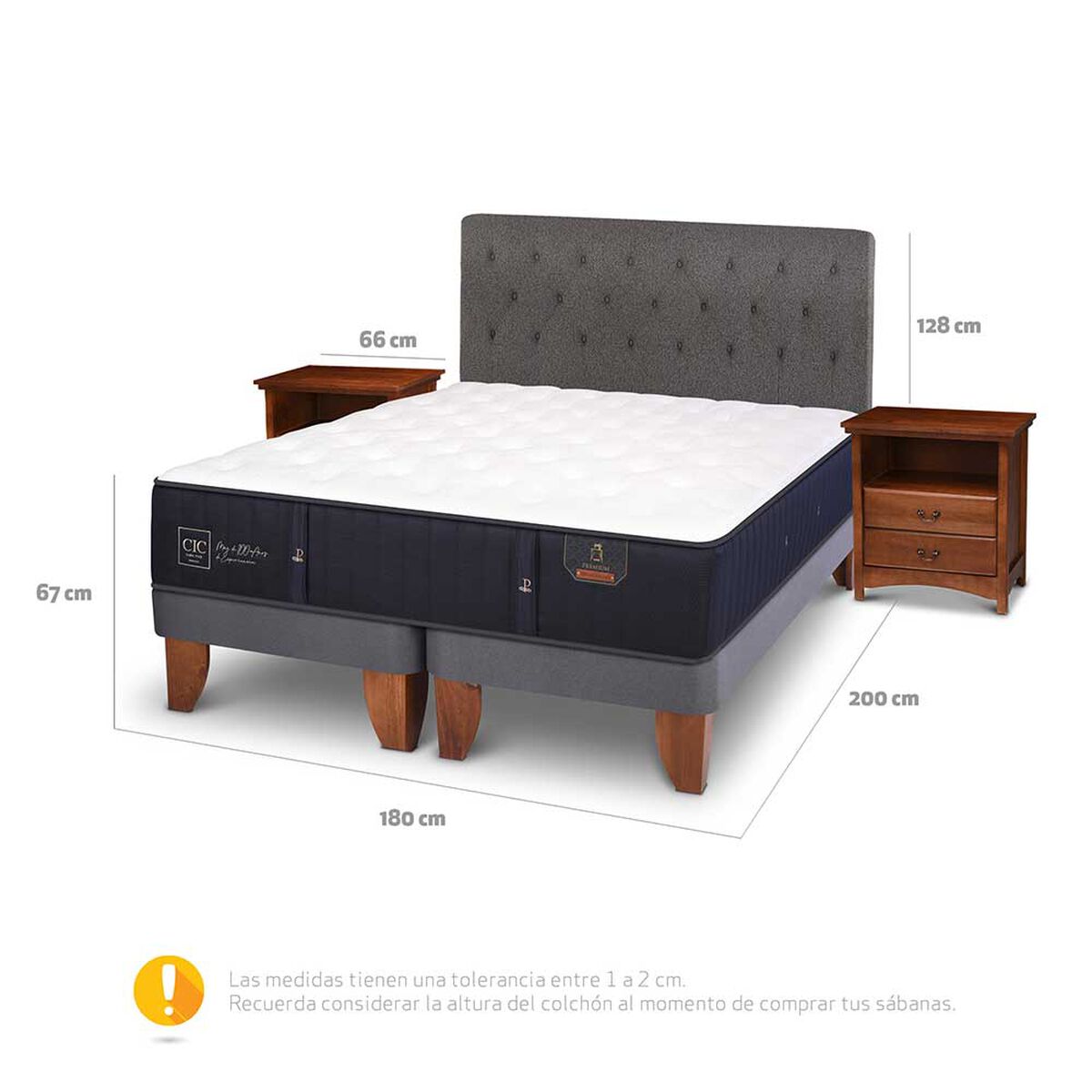 Cama Europea CIC Base Dividida King Premium + Respaldo + Veladores