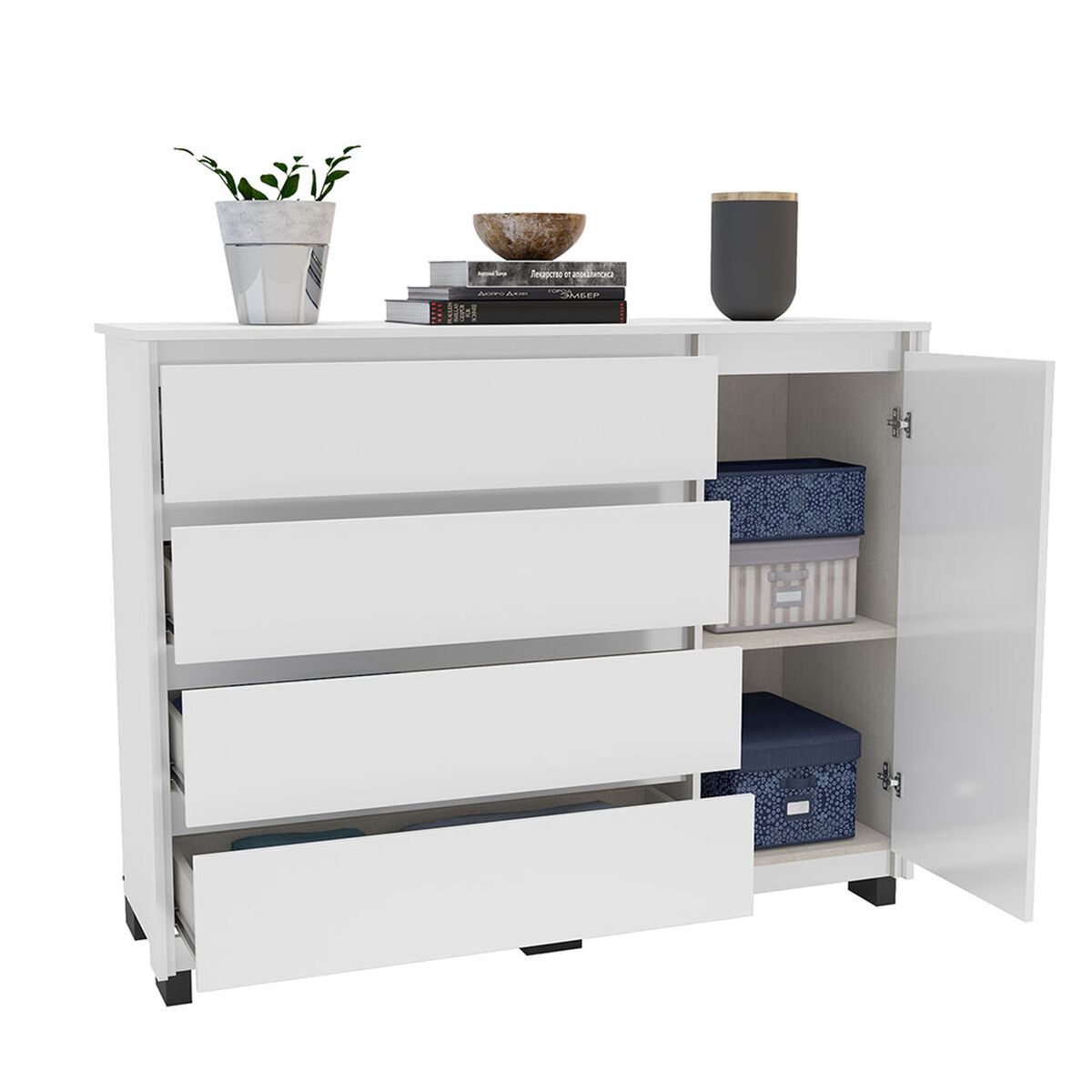 C&oacute;moda Vekkahome Coimbra 4 Cajones 1 Puerta Blanco