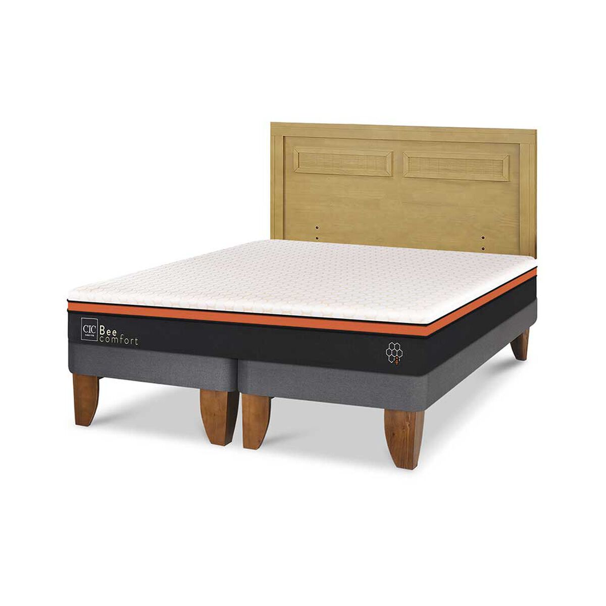 Cama Europea CIC Base Dividida King Beecomfort + Respaldo Milan Mostaza
