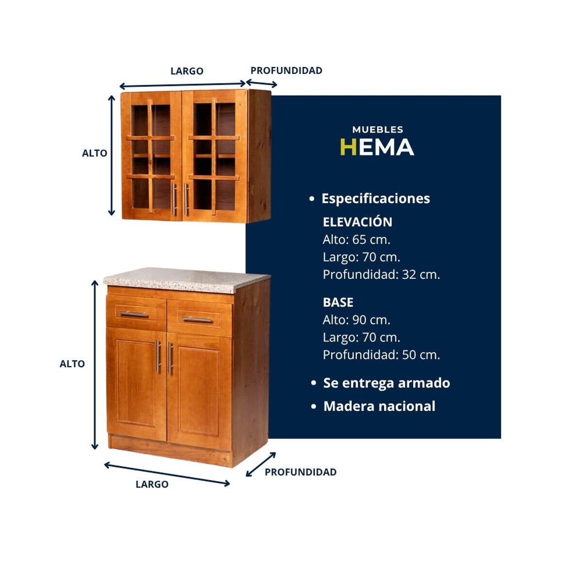 Mueble de Cocina Muebles Hema 4 Puretas 2 Cajones Berl&iacute;n Nogal