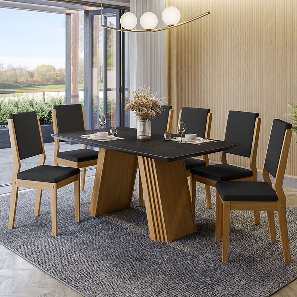 Juego de Comedor VekkaHome Fer 6 Sillas Negro