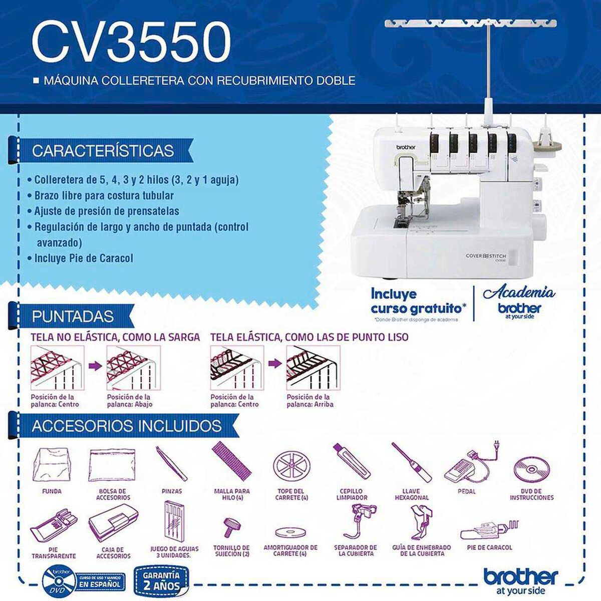 M&aacute;quina Colletera Brother CV3550 con Recubierto Doble