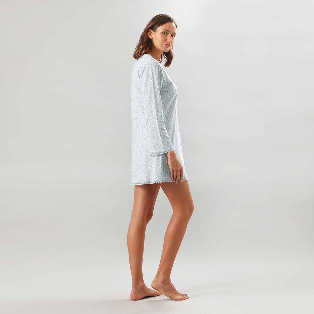 Camisa de Dormir de Algodón Mujer Flores