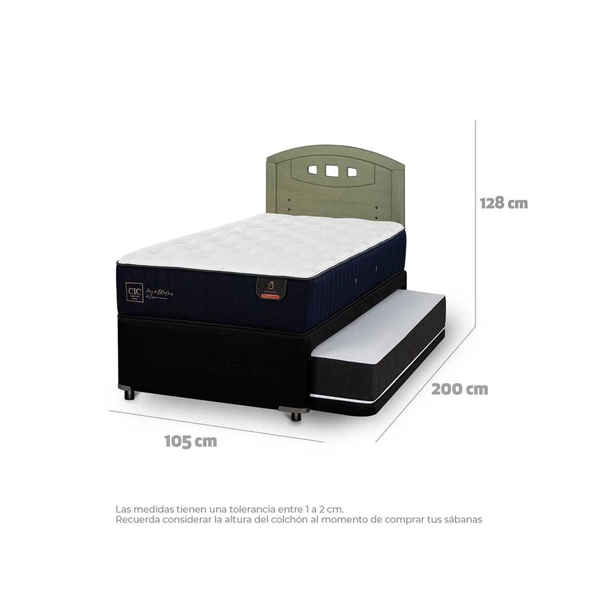 Cama Nido CIC 1,5 Plazas Premium + Respaldo Gales Olivo
