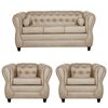 Juego de Living Ruzam Mobel Chesterfield Sofá 3 Cuerpos + Dos Sillones 1 Cuerpo PU Beige